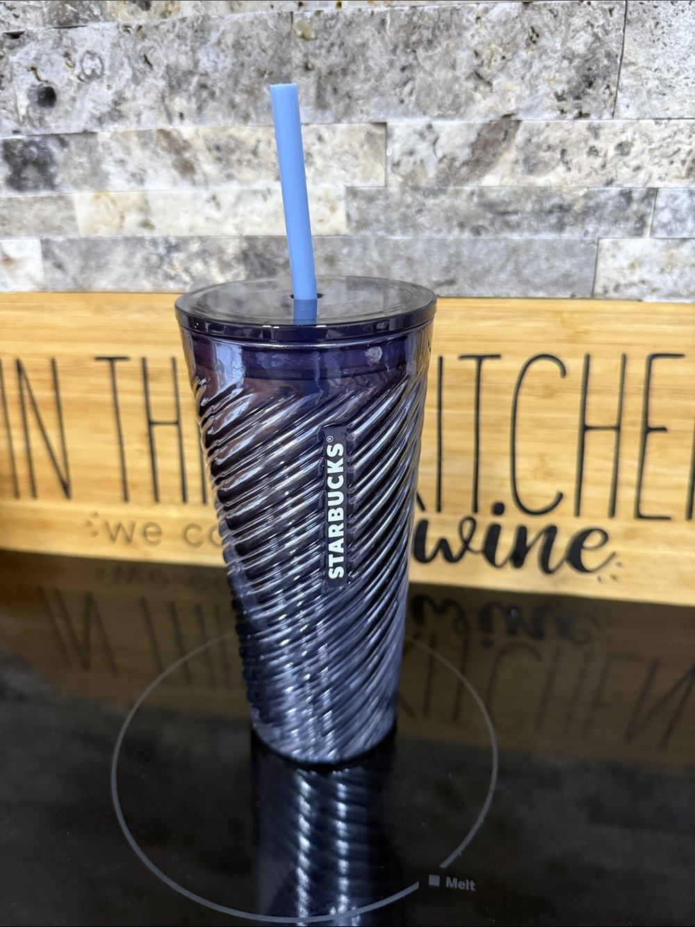 Starbucks Purple Swirl Reusable Tumbler with Blue Straw